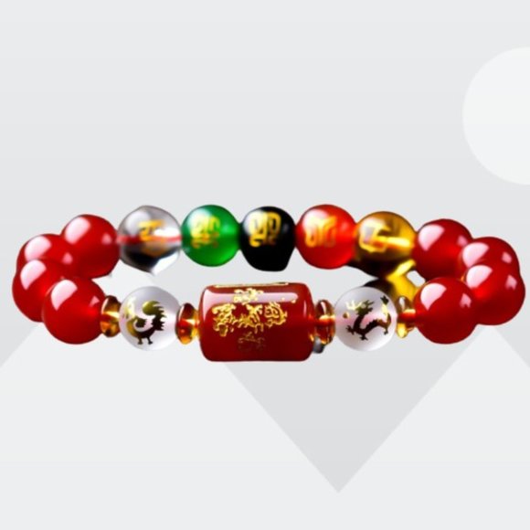 Five-Element Feng Shui Red Agate Beads Bracelet - Picture 3 of 5